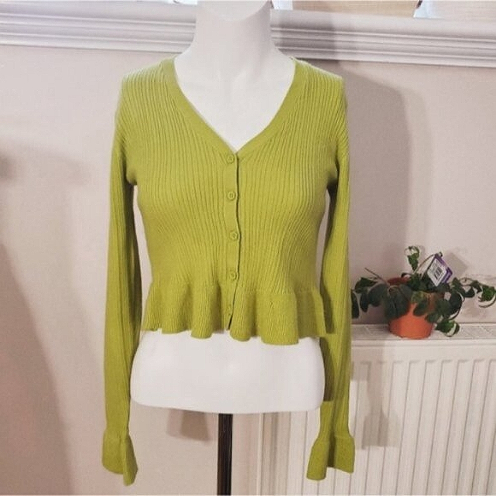 HAPPILY GREY Bell Sleeved Green Cardigan